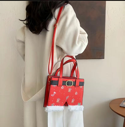 Christmas Santa Clause Snowflake Leather Tote Shoulder Bags Handbags for Women