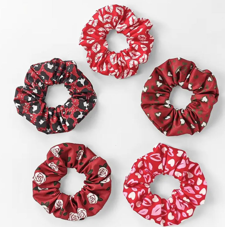 5pcs Valentine's Day Satin Scrunchie Set -