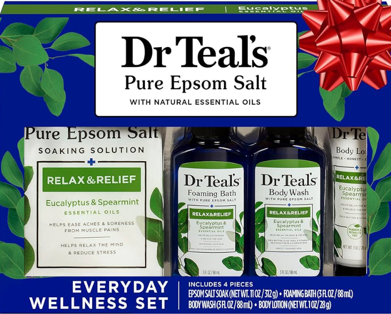 Dr Teal's Holiday Gift Set - Eucalyptus & Spearmint - 4 Piece Bath Sampler