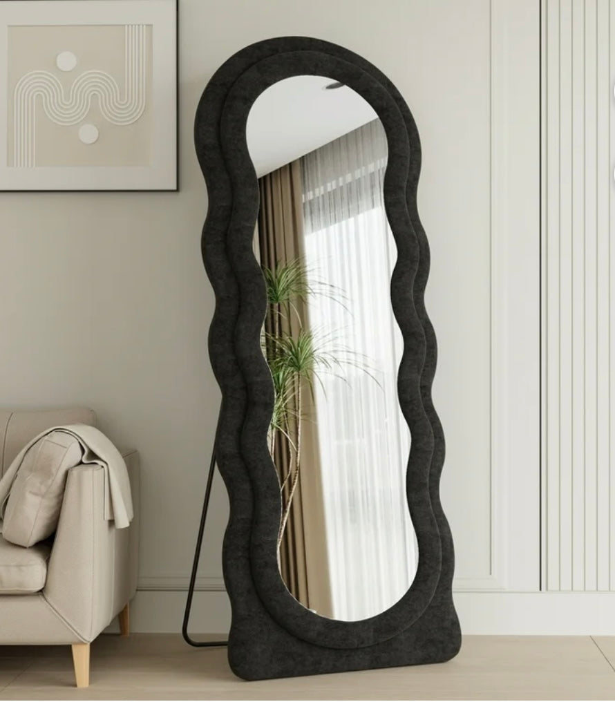 Wavy Aesthetic Full Length Mirror, Freestanding Floor Mirror with Stand