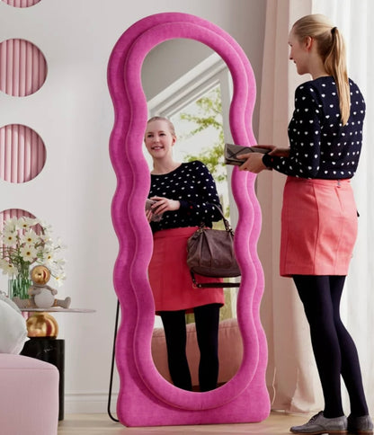 Wavy Aesthetic Full Length Mirror, Freestanding Floor Mirror with Stand