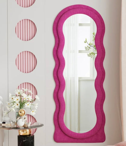 Wavy Aesthetic Full Length Mirror, Freestanding Floor Mirror with Stand