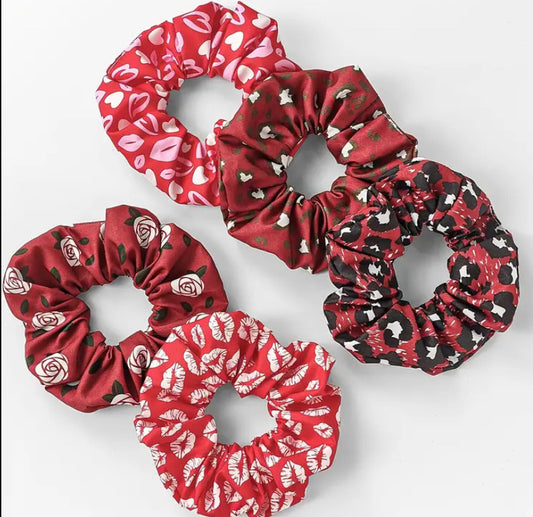 5pcs Valentine's Day Satin Scrunchie Set -