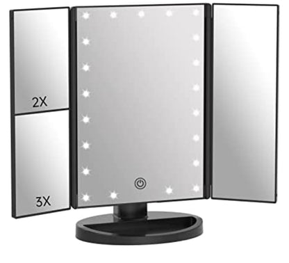 Trifold Led Lighted Makeup Mirror, 2X/3X Magnification Vanity Mirror with Lights