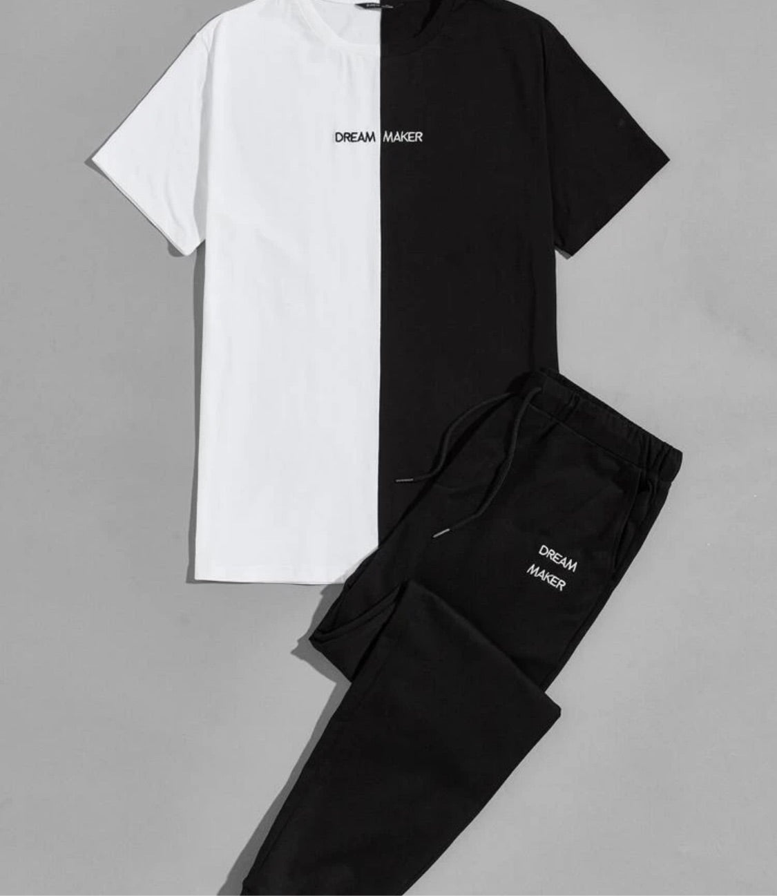 Men Color Block Embroidered Letter Tee & Pants Set