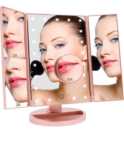 Trifold Led Lighted Makeup Mirror, 2X/3X Magnification Vanity Mirror with Lights