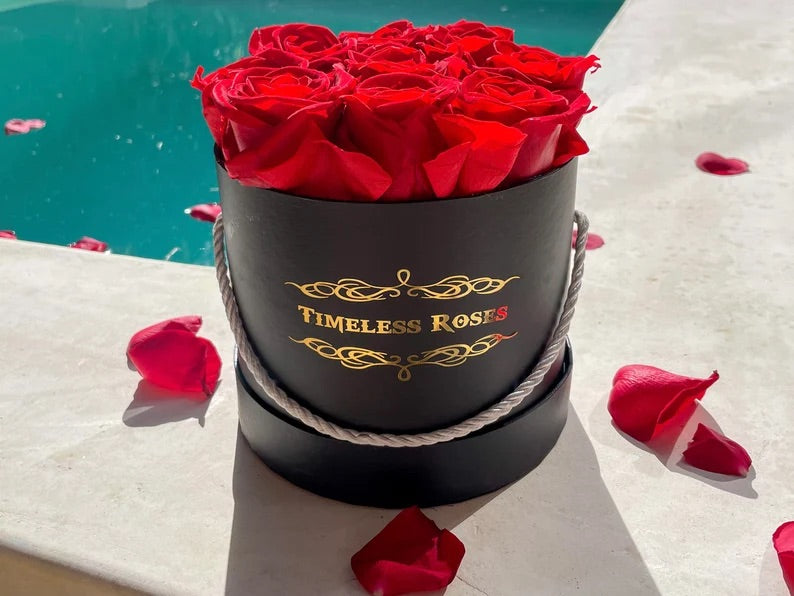 Roses in a Personalized Round Box - Valentines Day Gifts