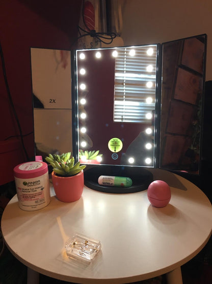 Trifold Led Lighted Makeup Mirror, 2X/3X Magnification Vanity Mirror with Lights