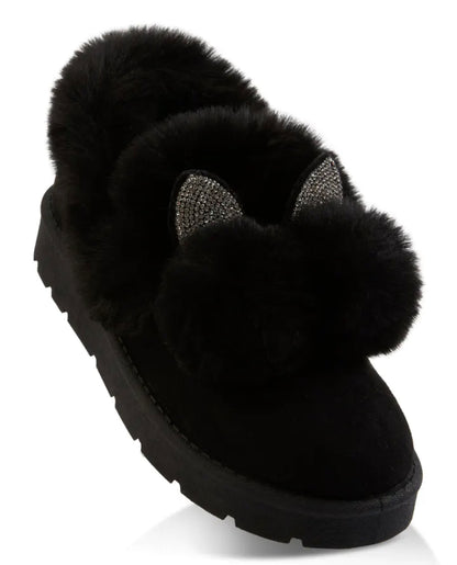 Rhinestone Bunny Ears Pom Pom Boots