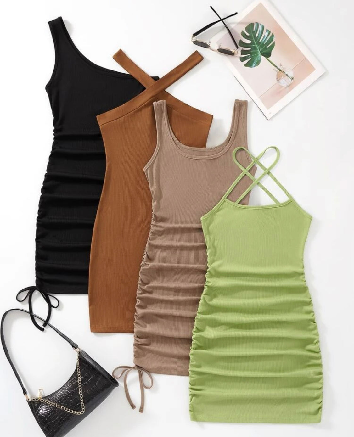 4pcs Rib Knit Bodycon Dress