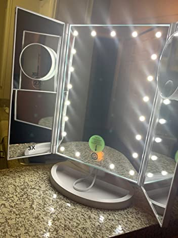 Trifold Led Lighted Makeup Mirror, 2X/3X Magnification Vanity Mirror with Lights